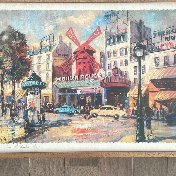 Vintage Paris LE MOULIN ROUGE Art Print - Signed YVO - Gold Wooden Frame - Picture 6 of 10